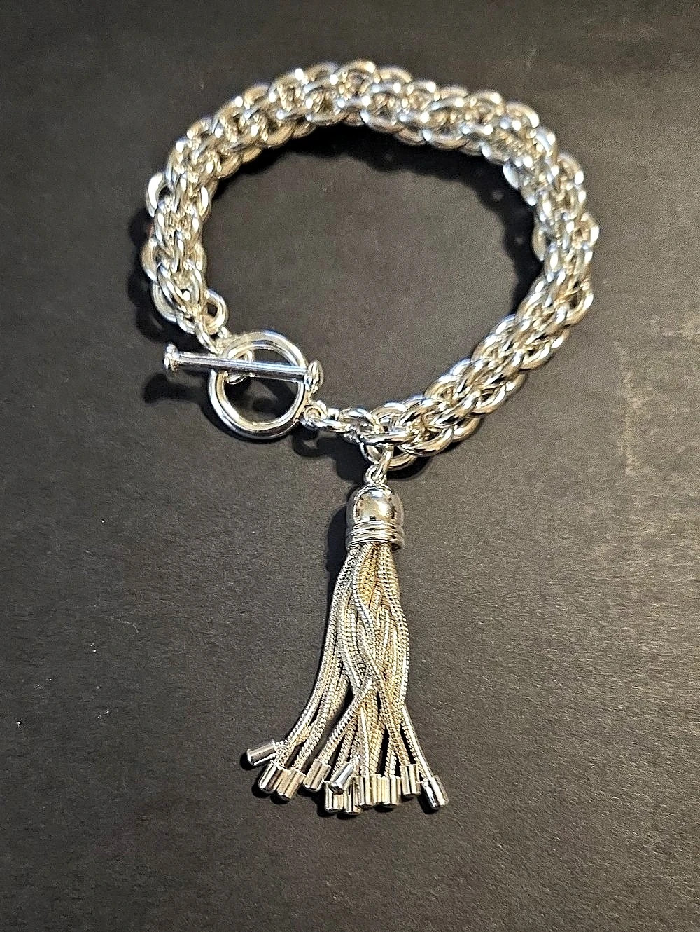 Silver-Tone Tassel Toggle Bracelet Like New